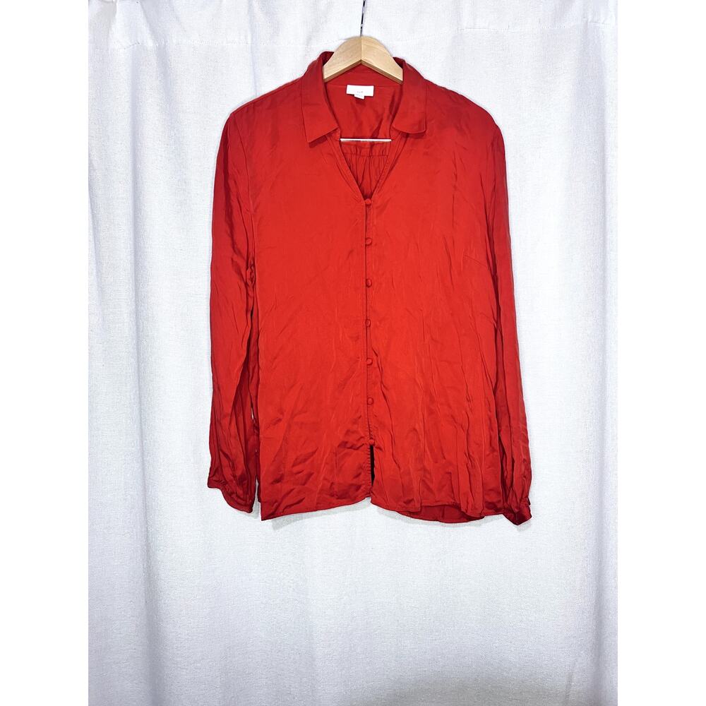J. Jill Burnt Orange Cloth‎ Button Down Collared Modal Rayon Blouse Top